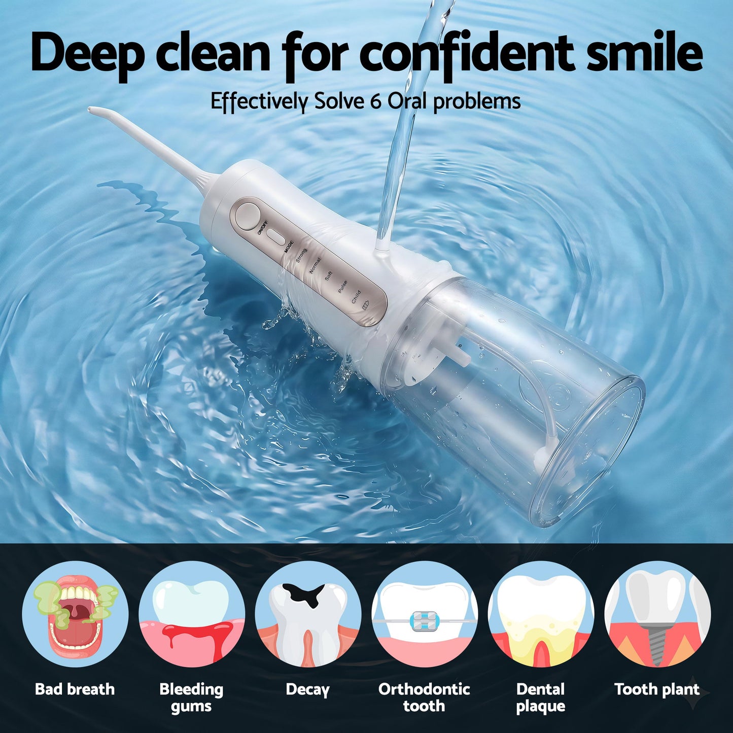 Devanti Cordless Water Flosser Dental Oral Irrigator White-3