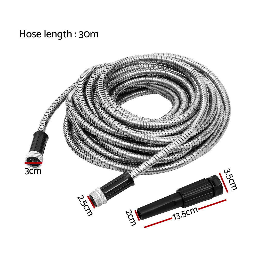 Giantz Water Hose Stainless Steel 30M with Spray Nozzle-1