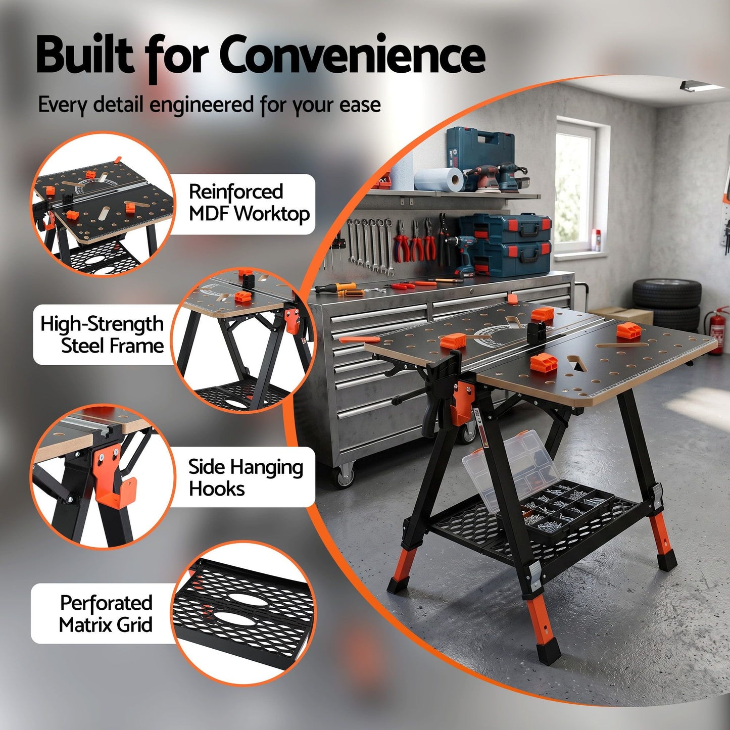 Giantz Portable Folding Work Table 454kg Adjustable Workbench