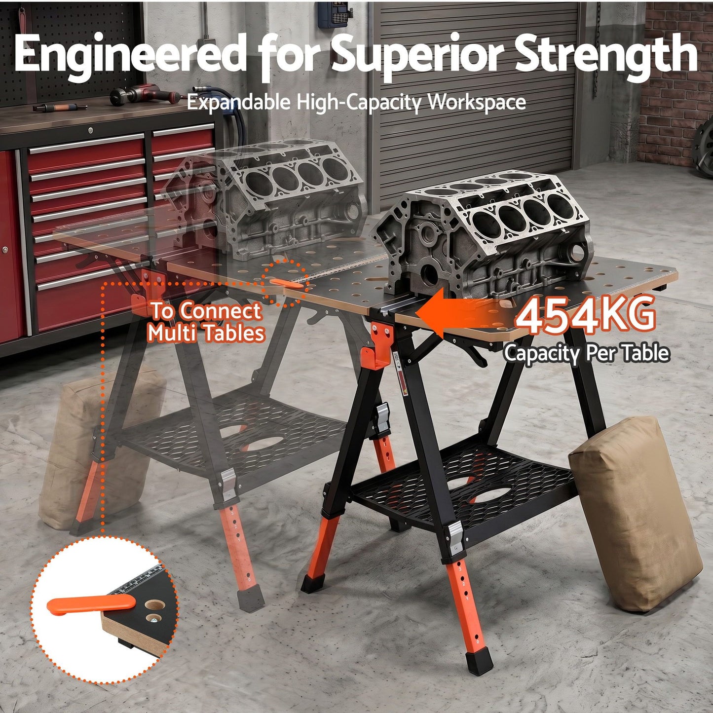 Giantz Portable Folding Work Table 454kg Adjustable Workbench