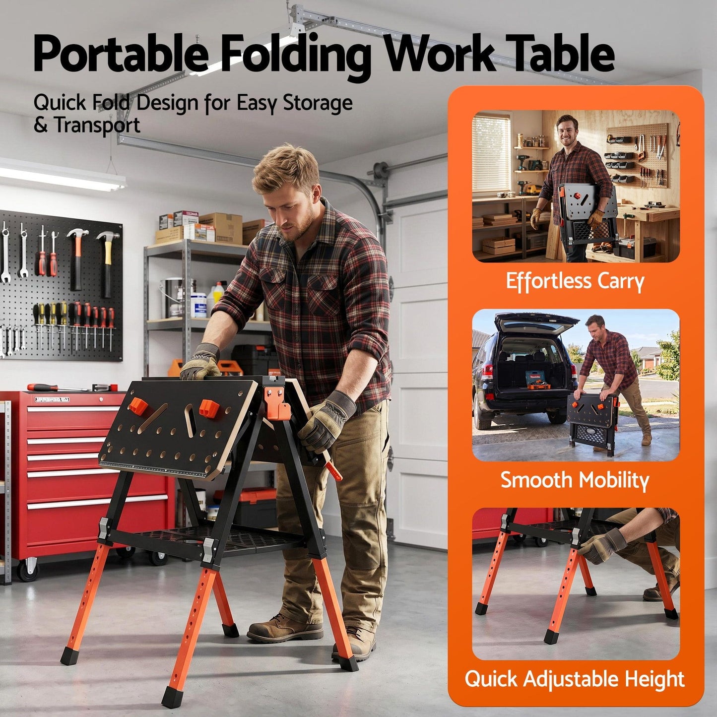 Giantz Portable Folding Work Table 454kg Adjustable Workbench