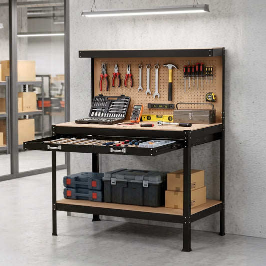 Giantz Workbench with Pegboard and Ultra-Wide 120cm Work Table for Garage DIY, 20 Hooks
