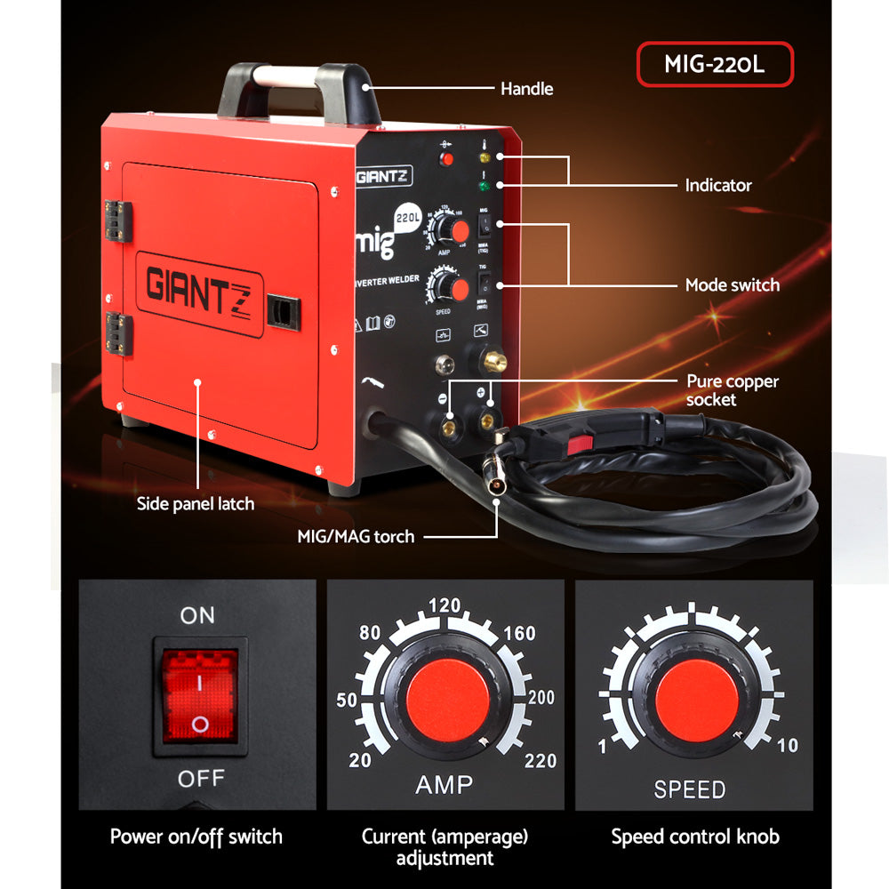 Giantz 220 Amp Inverter Welder MMA MIG DC Gas Gasless Welding Machine Portable-4