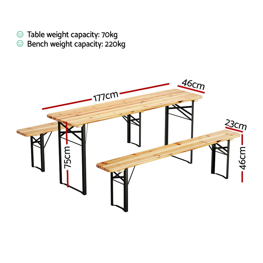 Gardeon 3 PCS Outdoor Furniture Dining Set Lounge Setting Patio Wooden Bench-1