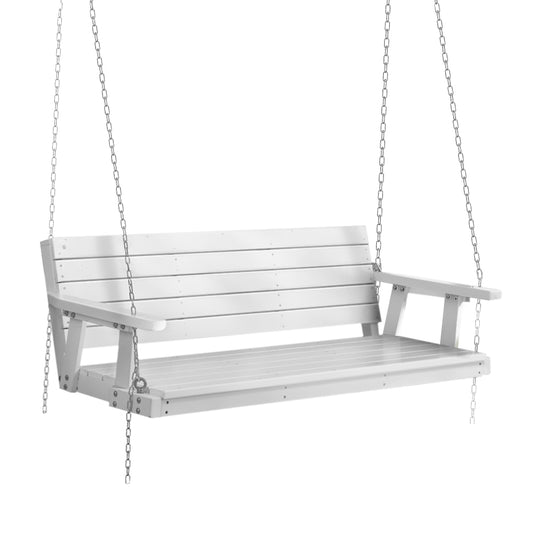 Gardeon Porch Swing Chair with Chain Outdoor Furniture 3 Seater Bench Wooden White-0