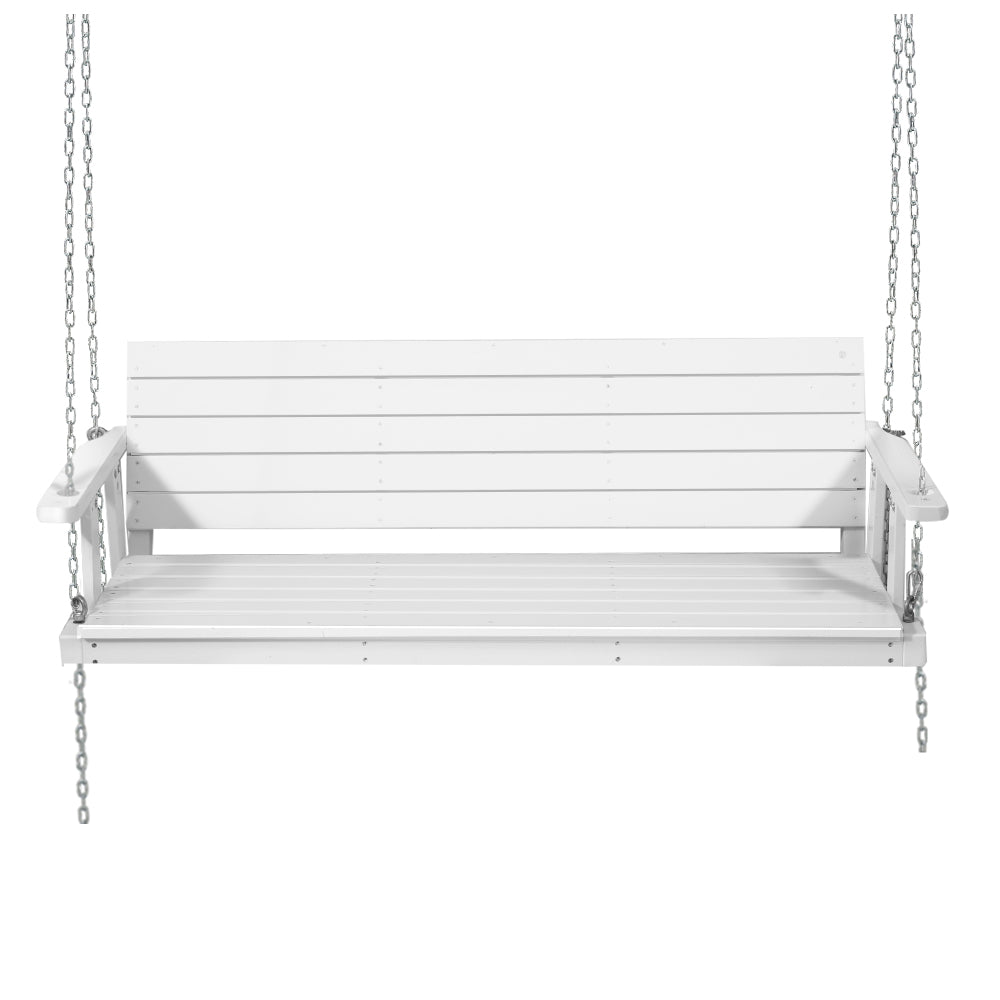 Gardeon Porch Swing Chair with Chain Outdoor Furniture 3 Seater Bench Wooden White-2