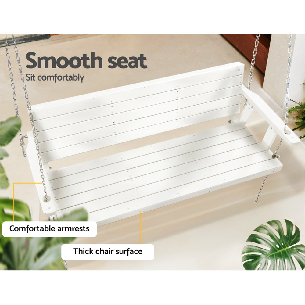 Gardeon Porch Swing Chair with Chain Outdoor Furniture 3 Seater Bench Wooden White-6