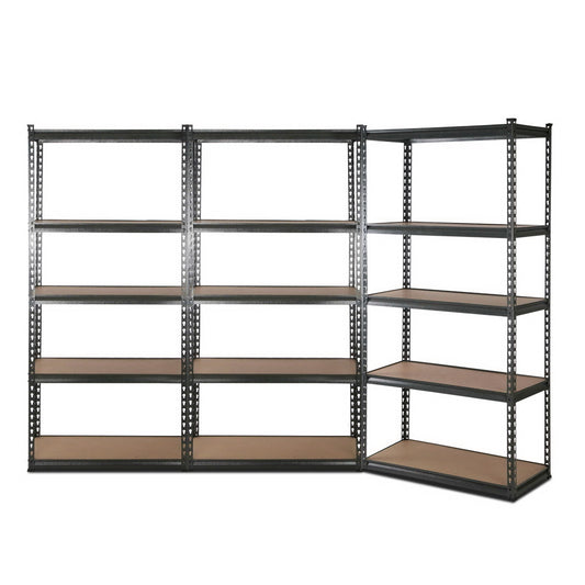 3x1.8M 5-Shelves Steel Warehouse Shelving Racking Garage Storage Rack Grey-0