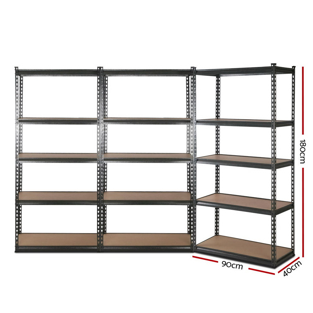 3x1.8M 5-Shelves Steel Warehouse Shelving Racking Garage Storage Rack Grey-1