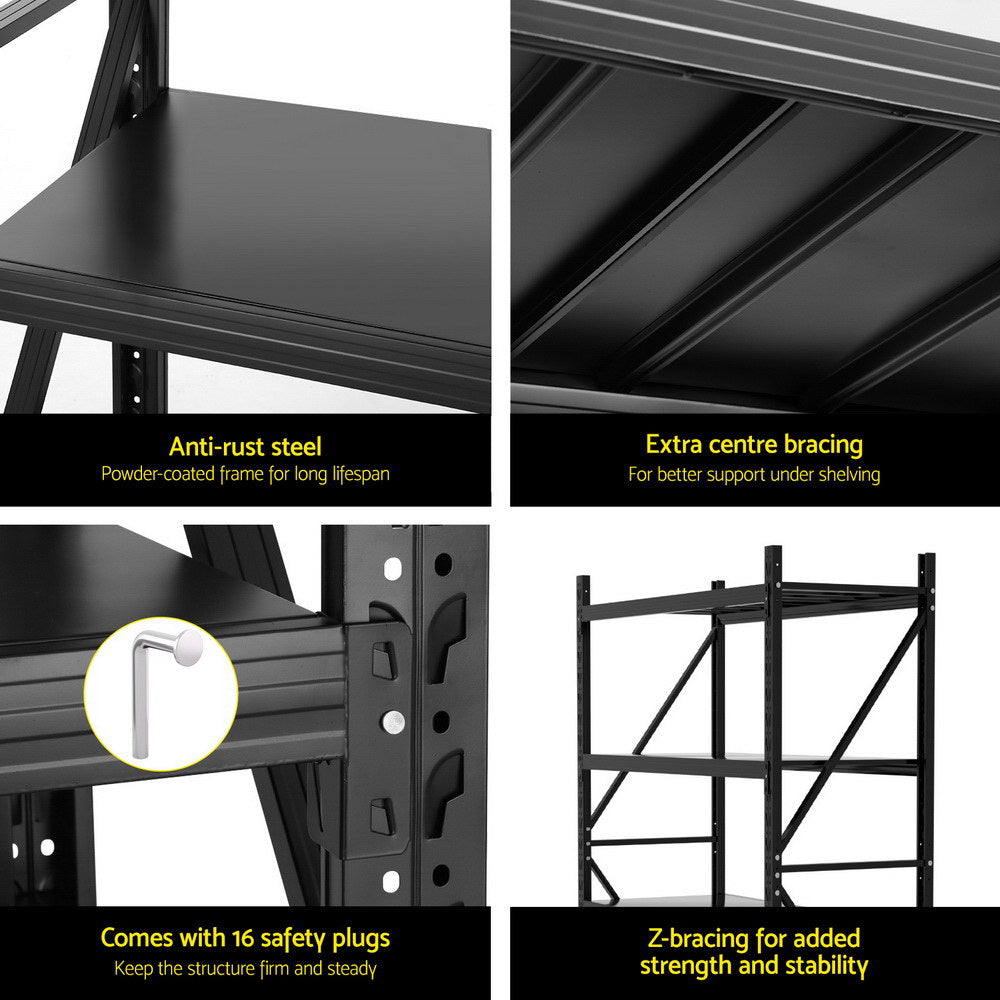 2Mx1.5M Giantz Garage Shelving Warehouse Rack Black-5