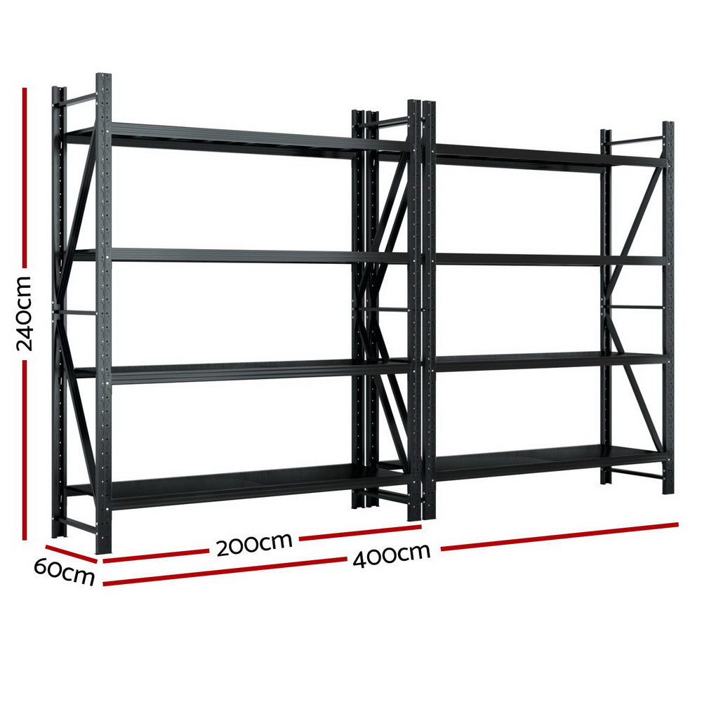 Giantz 4Mx2.4M Garage Shelving Warehouse Rack Black-1