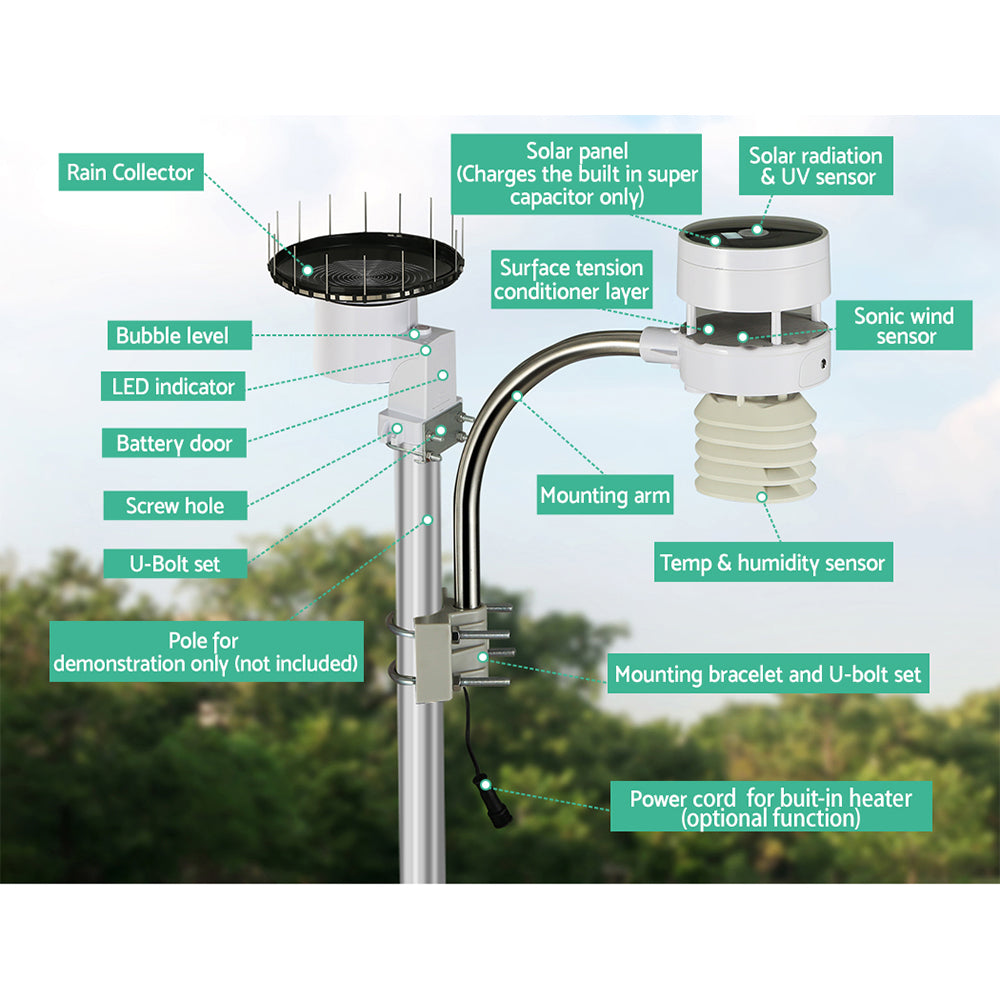 Devanti Weather Station Ultrasonic Anemometer Outdoor WiFi Rain Gauge Solar-4