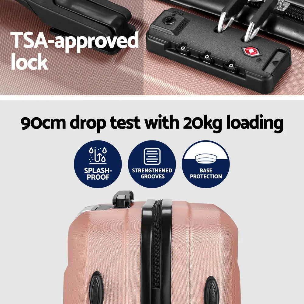 Wanderlite 2pc Luggage 12" 20" Trolley Travel Suitcase Storage Carry On TSA Lock Rose Gold-4