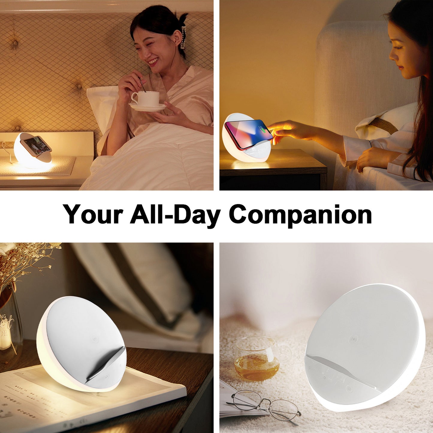 AIPOWER Bedside Lamp with Wireless Charger and Phone Holder Touch