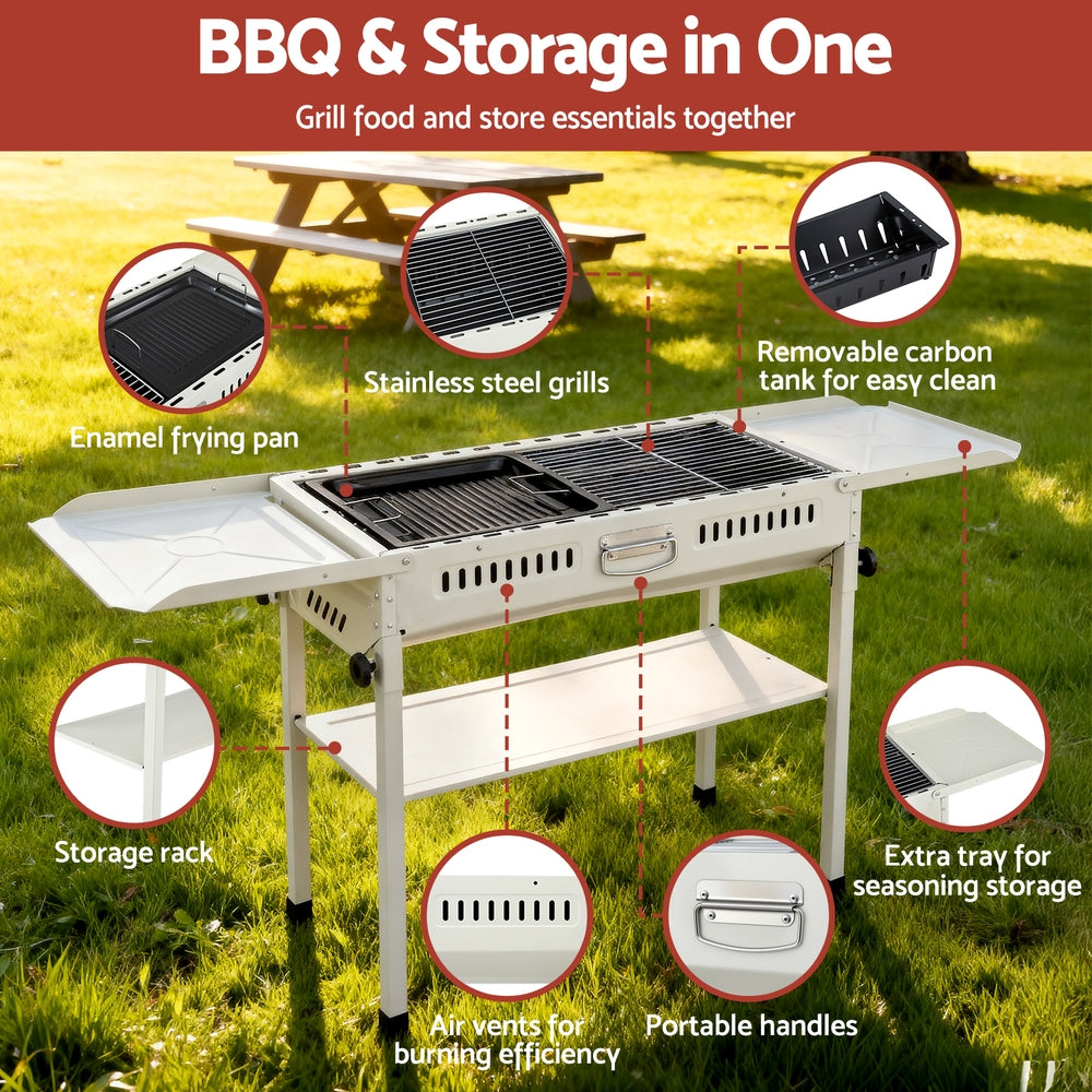 Grillz Portable BBQ Grill w/ Stainless Steel Racks & Pans for Outdoor-4