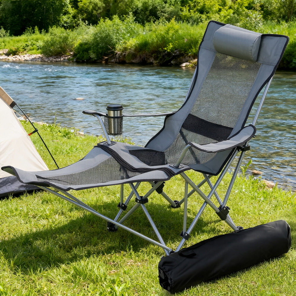 Weisshorn Camping Chair Adjustable Reclining Portable Outdoor Folding Chair Grey-0