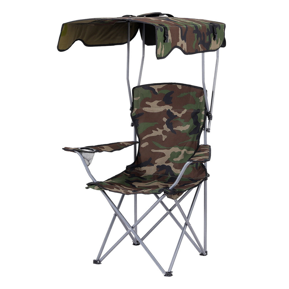 Weisshorn Camping Chair With Canopy Folding Outdoor Portable Seat Lightweight Beach Picnic Fishing Capacity 120KG Army Green-1