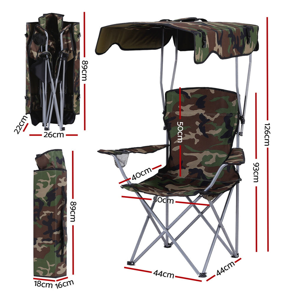 Weisshorn Camping Chair With Canopy Folding Outdoor Portable Seat Lightweight Beach Picnic Fishing Capacity 120KG Army Green-2