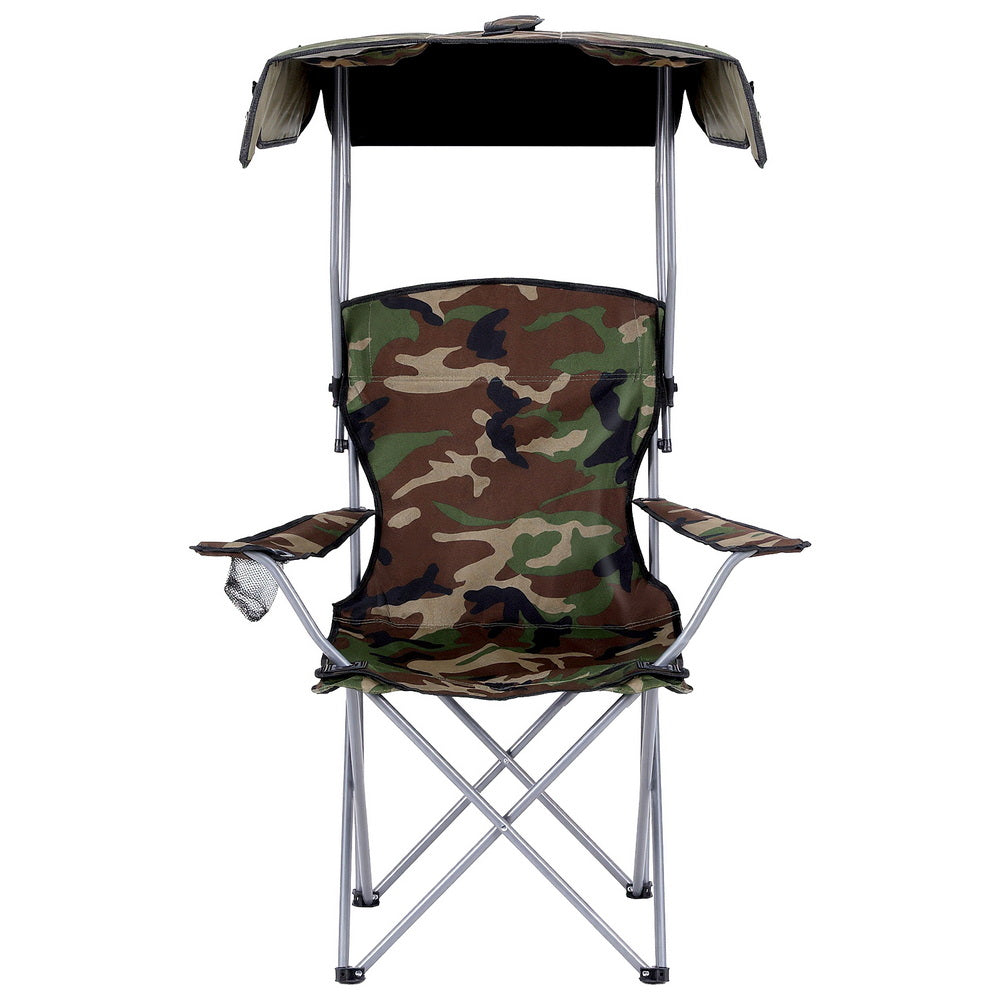 Weisshorn Camping Chair With Canopy Folding Outdoor Portable Seat Lightweight Beach Picnic Fishing Capacity 120KG Army Green-3
