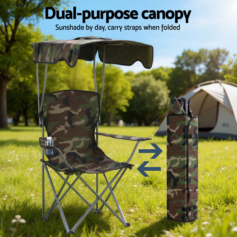 Weisshorn Camping Chair With Canopy Folding Outdoor Portable Seat Lightweight Beach Picnic Fishing Capacity 120KG Army Green-4