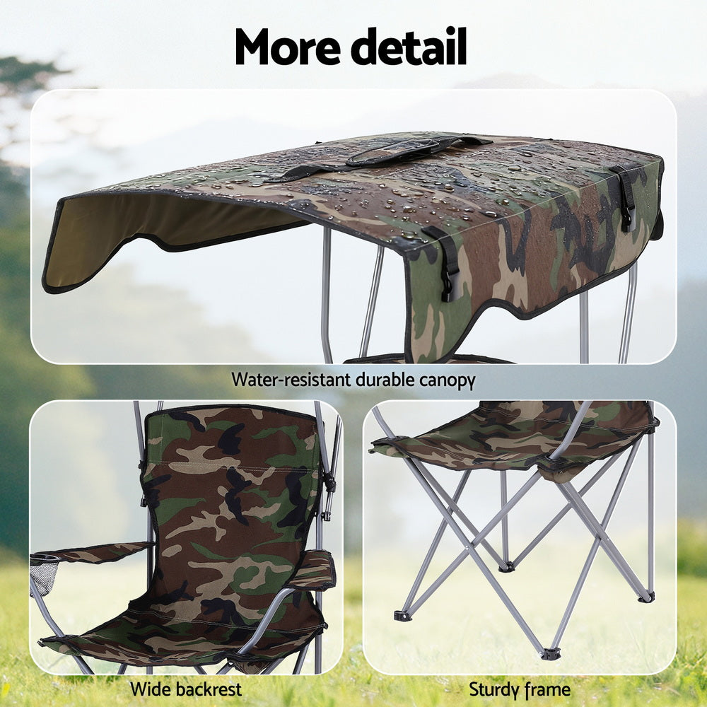 Weisshorn Camping Chair With Canopy Folding Outdoor Portable Seat Lightweight Beach Picnic Fishing Capacity 120KG Army Green-7