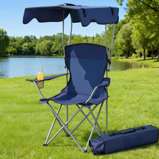Weisshorn Camping Chair With Canopy Folding Outdoor Portable Seat Lightweight Beach Picnic Fishing Capacity 120KG Navy Blue-0