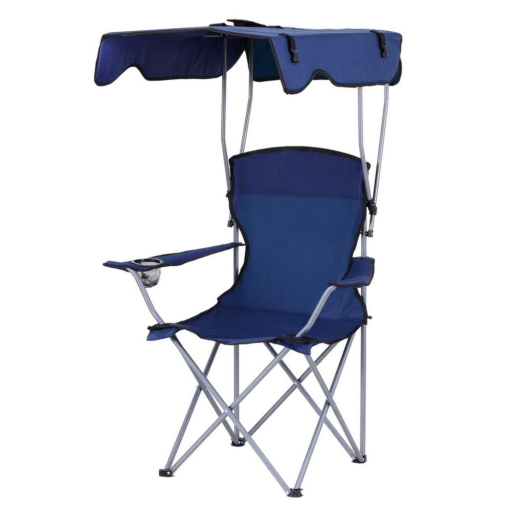 Weisshorn Camping Chair With Canopy Folding Outdoor Portable Seat Lightweight Beach Picnic Fishing Capacity 120KG Navy Blue-1