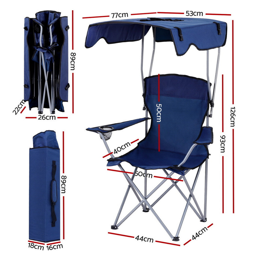 Weisshorn Camping Chair With Canopy Folding Outdoor Portable Seat Lightweight Beach Picnic Fishing Capacity 120KG Navy Blue-2