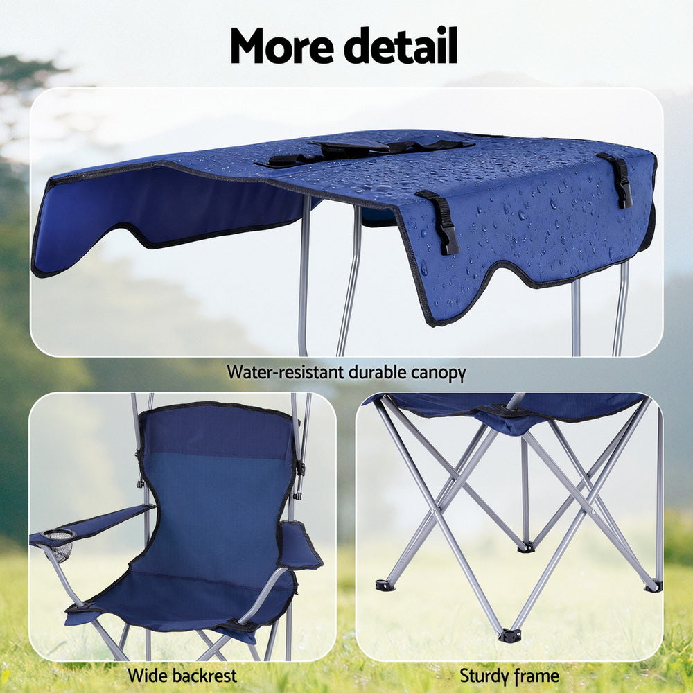 Weisshorn Camping Chair With Canopy Folding Outdoor Portable Seat Lightweight Beach Picnic Fishing Capacity 120KG Navy Blue-7