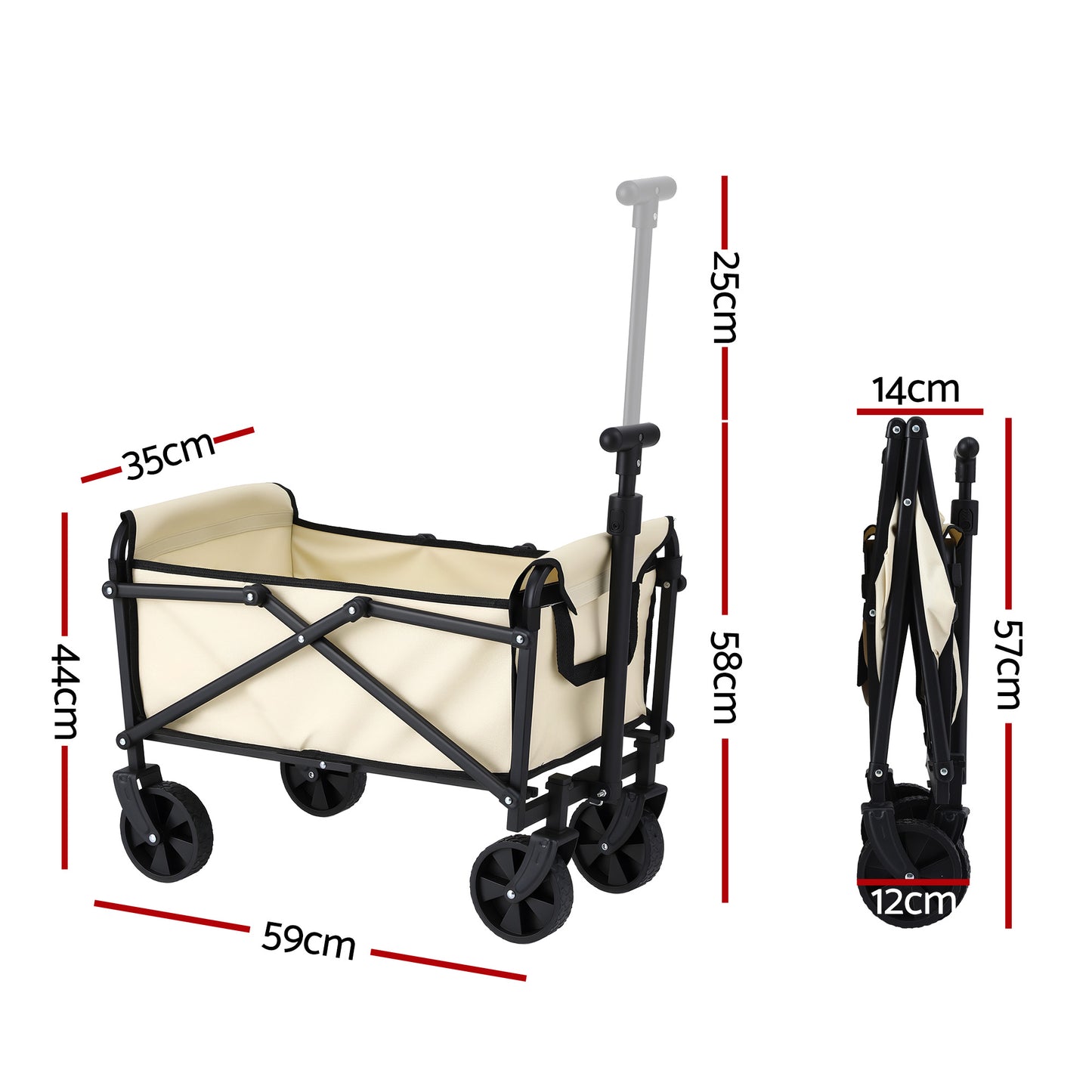 Gardeon Garden Cart Folding Trolley Camping Wagon Barrow Outdoor Beach Beige-2