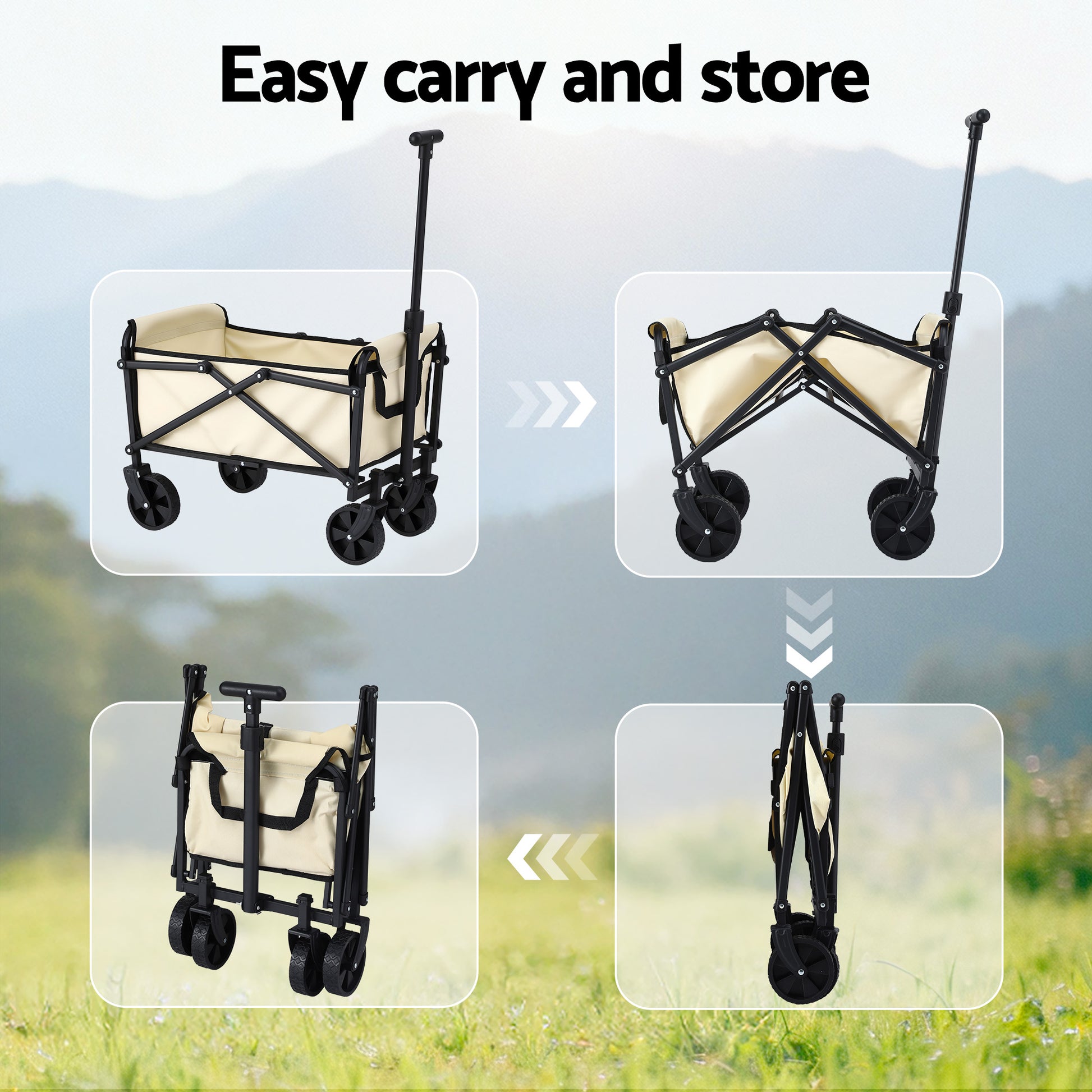 Gardeon Garden Cart Folding Trolley Camping Wagon Barrow Outdoor Beach Beige-7