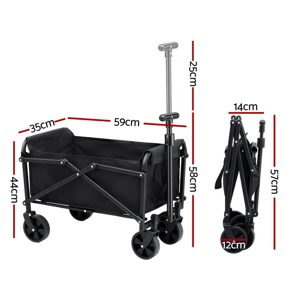 Gardeon Garden Cart Folding Trolley Camping Wagon Barrow Outdoor Beach Black-2