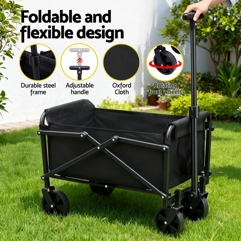 Gardeon Garden Cart Folding Trolley Camping Wagon Barrow Outdoor Beach Black-4