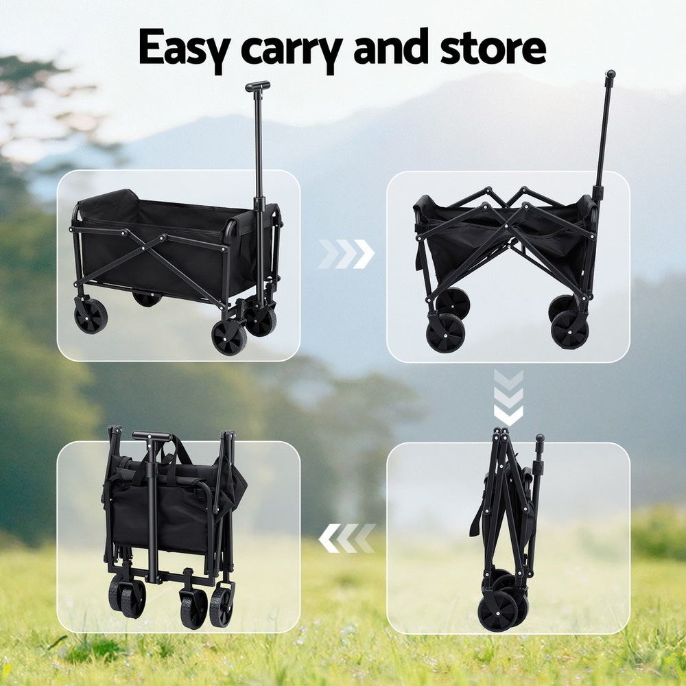 Gardeon Garden Cart Folding Trolley Camping Wagon Barrow Outdoor Beach Black-6