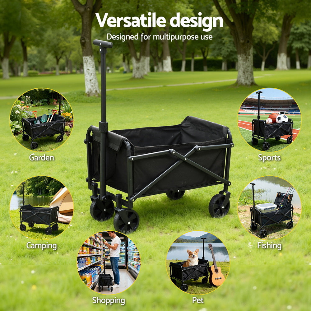 Gardeon Garden Cart Folding Trolley Camping Wagon Barrow Outdoor Beach Black-7
