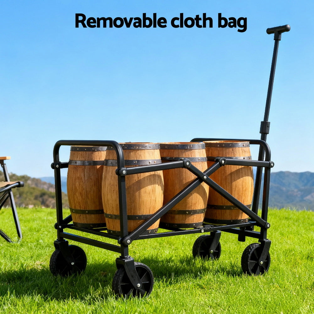 Gardeon Garden Cart Folding Trolley Camping Wagon Barrow Outdoor Beach Black-8