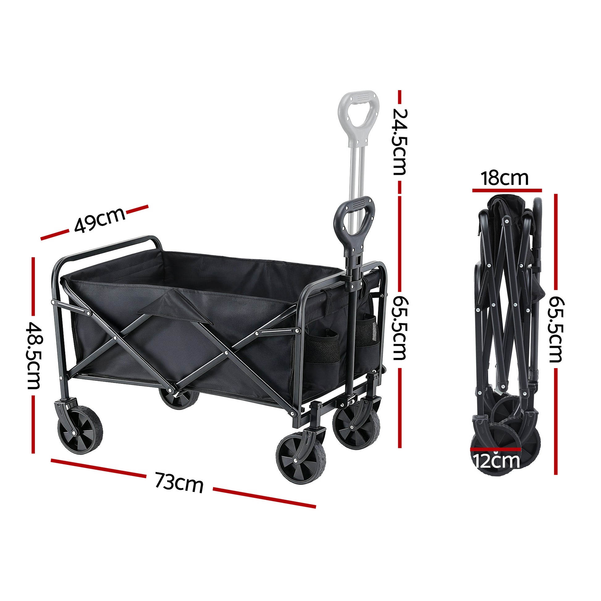 Gardeon Garden Cart Folding Trolley Camping Wagon Barrow Outdoor Beach Black-2