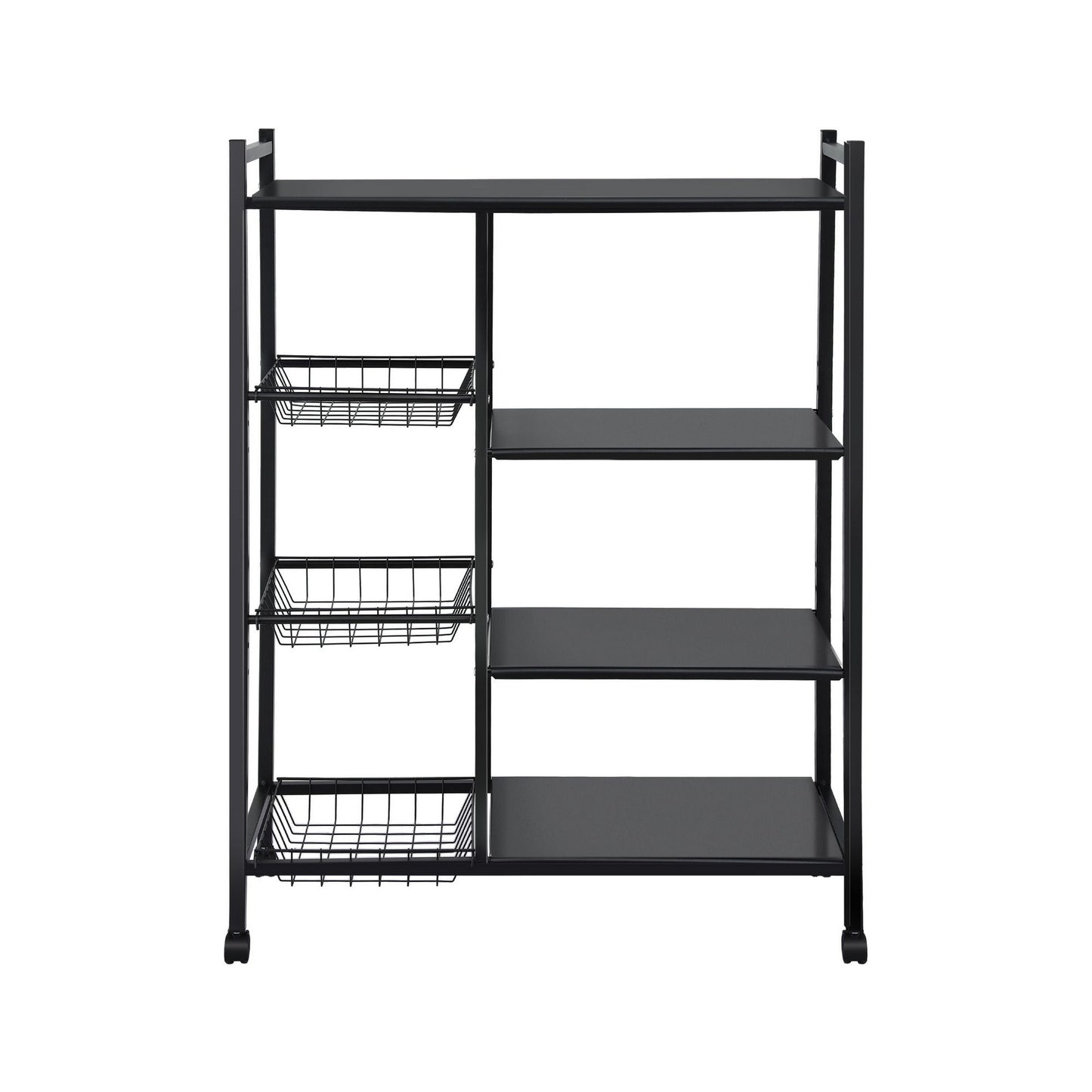 Artiss 4-Tier Kitchen Rack Microwave Bakers Storage Shelf with 3 Baskets Wheels