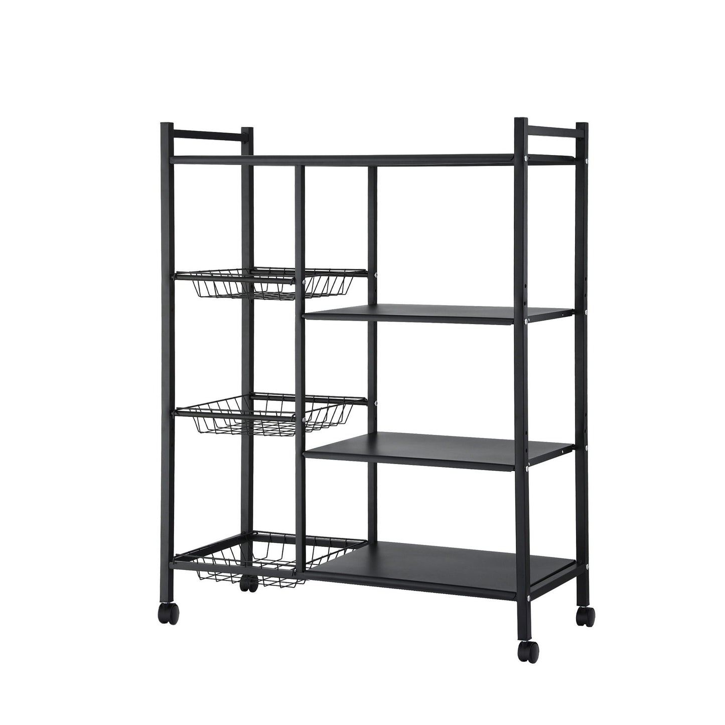 Artiss 4-Tier Kitchen Rack Microwave Bakers Storage Shelf with 3 Baskets Wheels