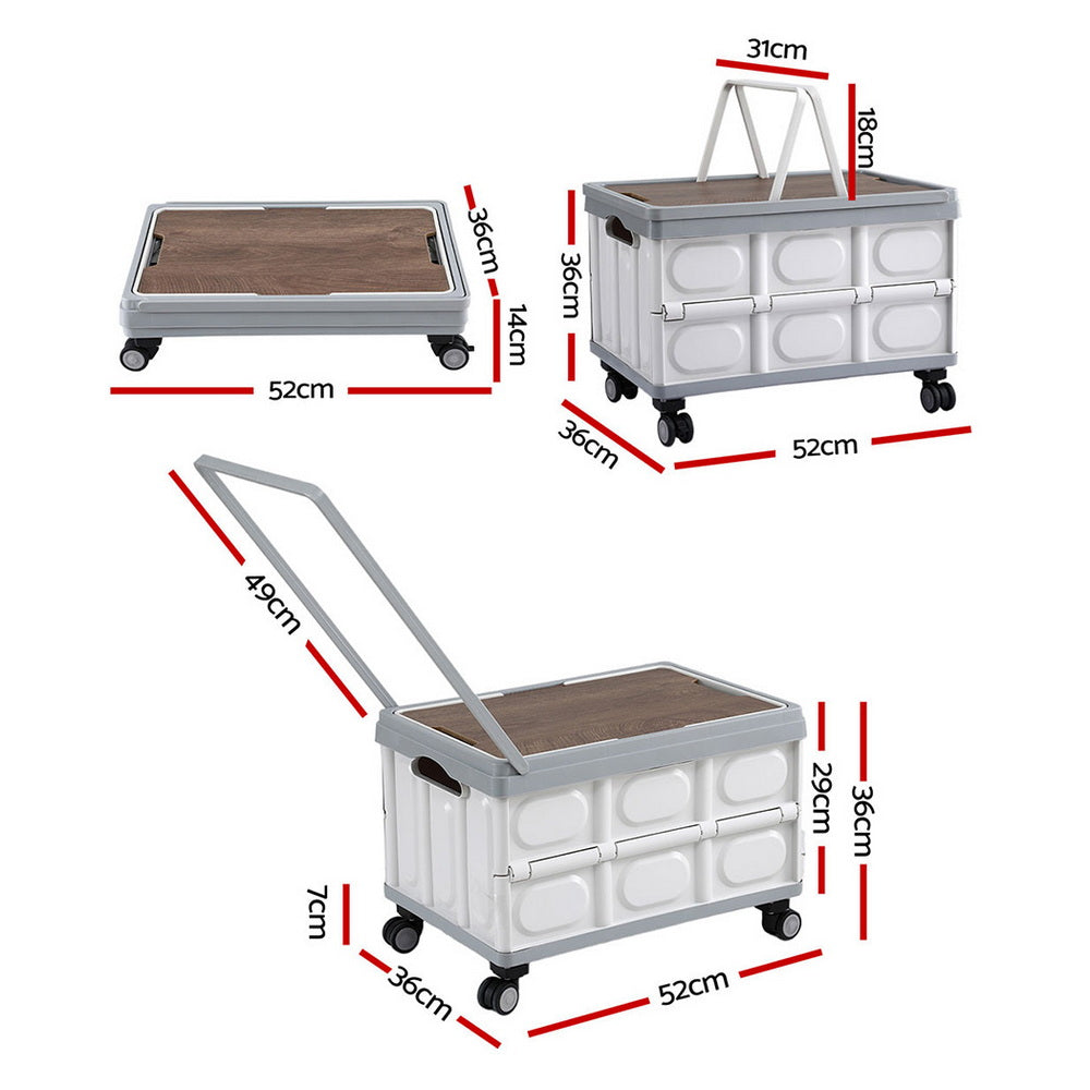 Gardeon Collapsible Outdoor Storage Box 54L Stackable Folding Camping Organizer Wheels Plywood Lid Beige-2