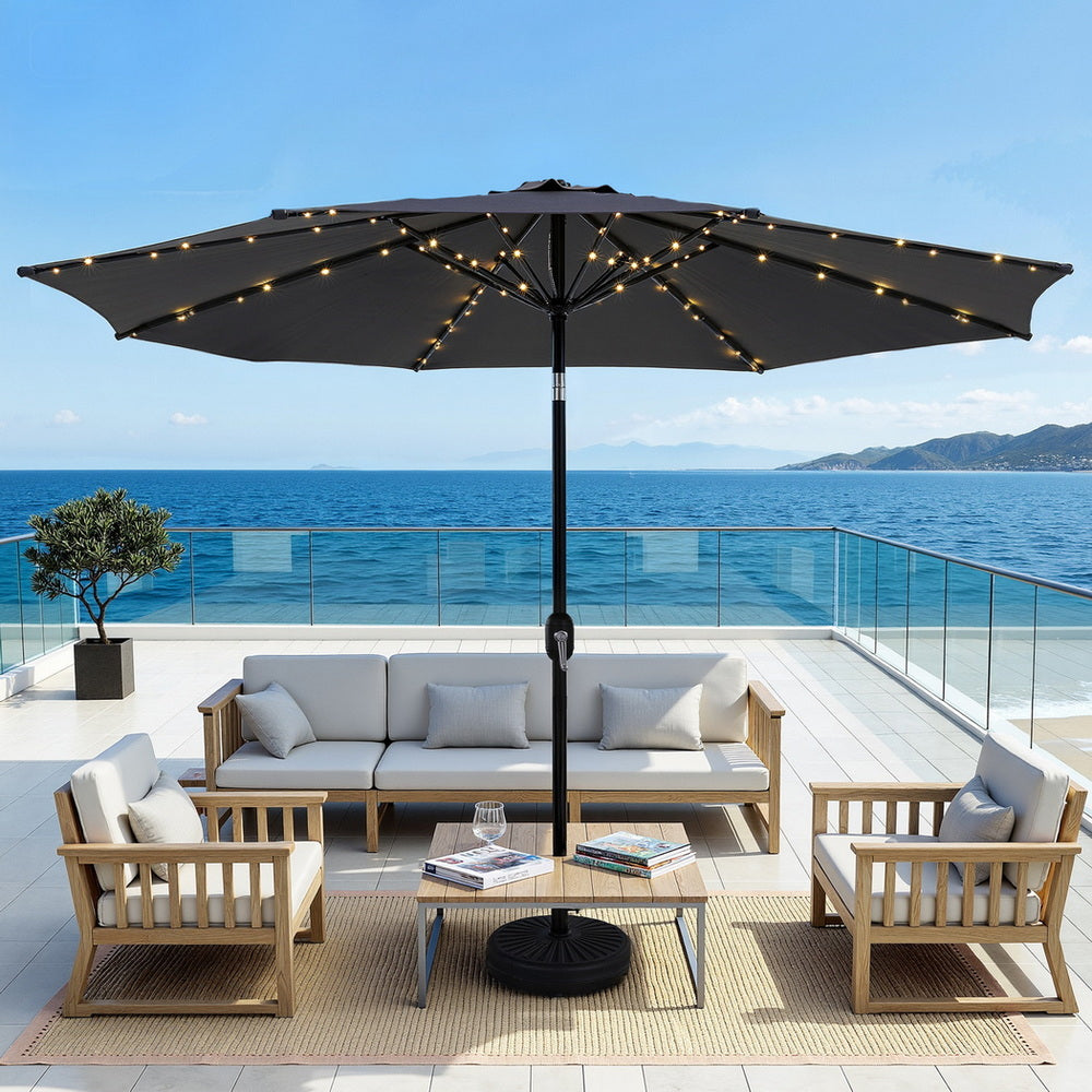 Instahut Outdoor Umbrella 2.9m Market Umbrella with String Light Tilt Charcoal Shade-0