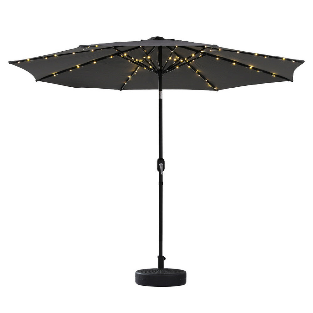 Instahut Outdoor Umbrella 2.9m Market Umbrella with String Light Tilt Charcoal Shade-1