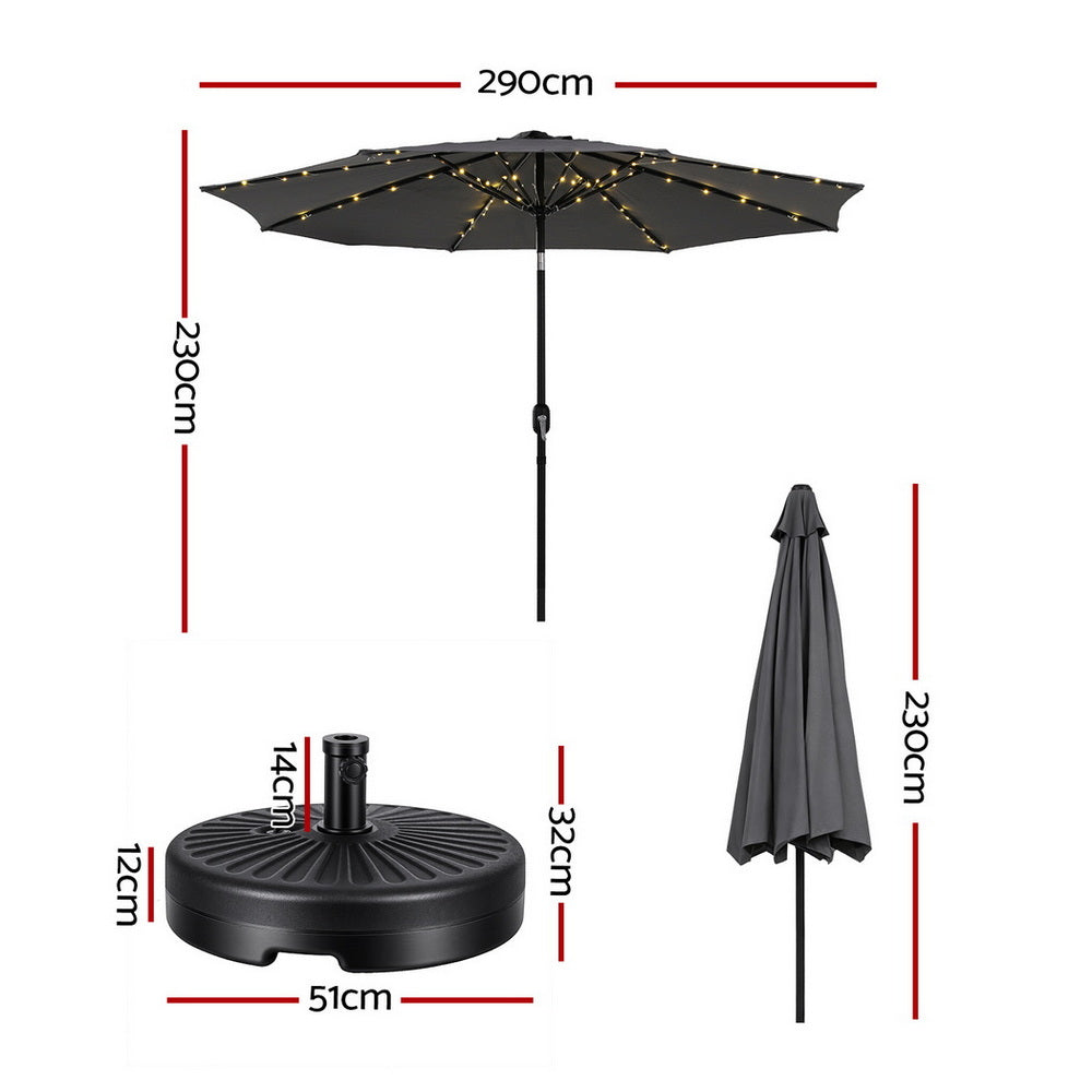 Instahut Outdoor Umbrella 2.9m Market Umbrella with String Light Tilt Charcoal Shade-2