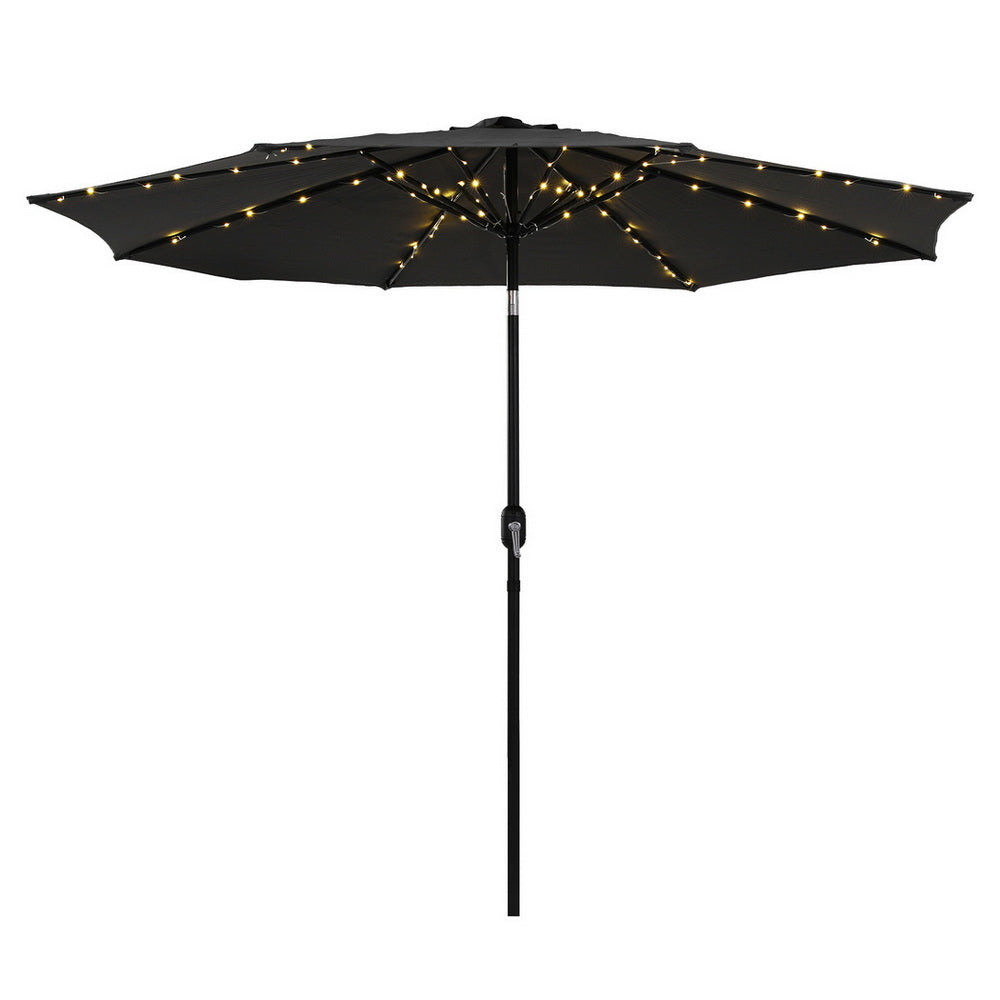 Instahut Outdoor Umbrella 2.9m Market Umbrella with String Light Tilt Black-1