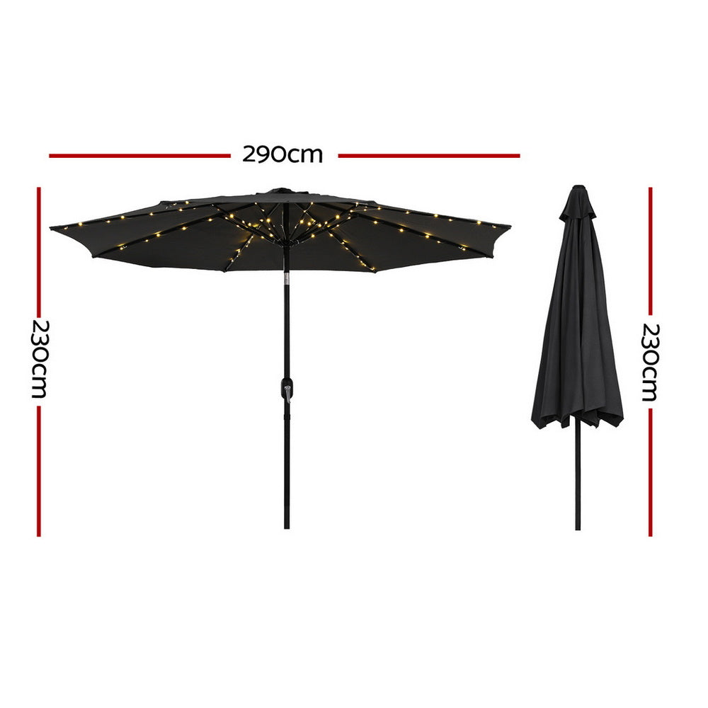 Instahut Outdoor Umbrella 2.9m Market Umbrella with String Light Tilt Black-2