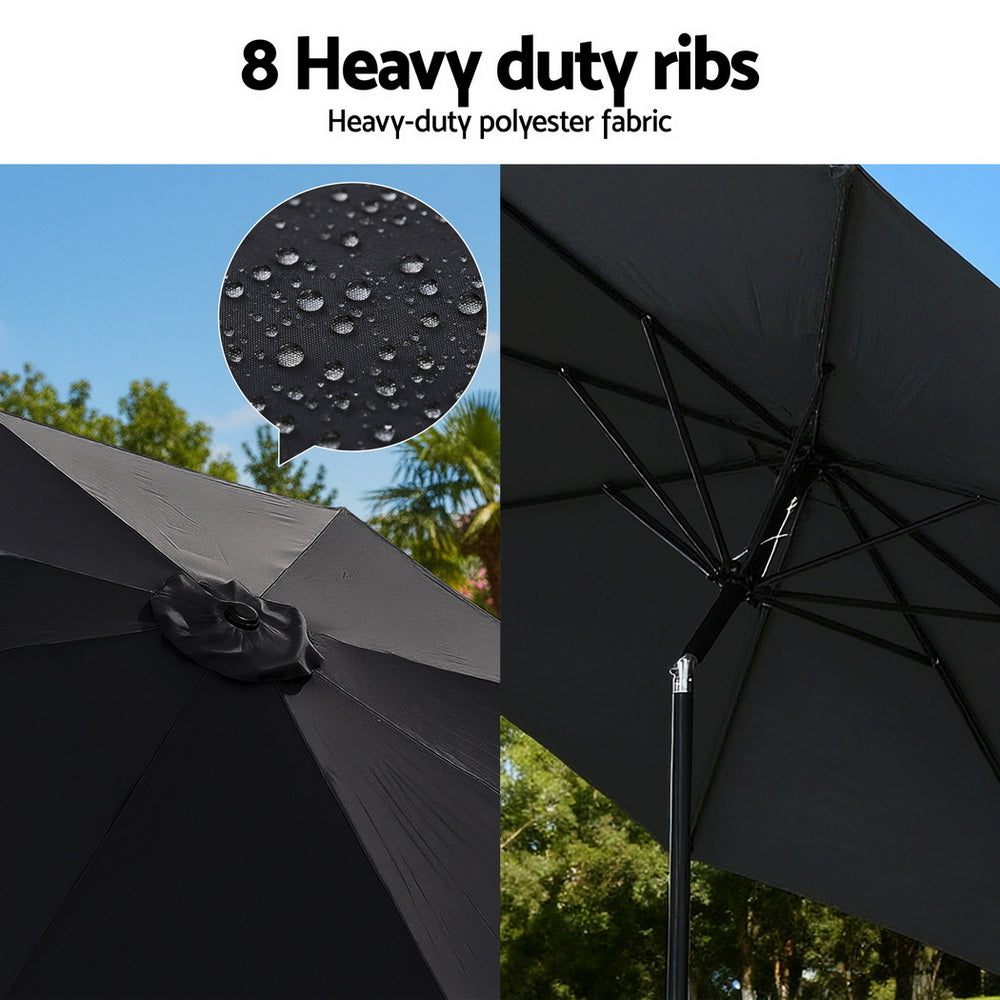 Instahut Outdoor Umbrella 2.9m Market Umbrella with String Light Tilt Black-6
