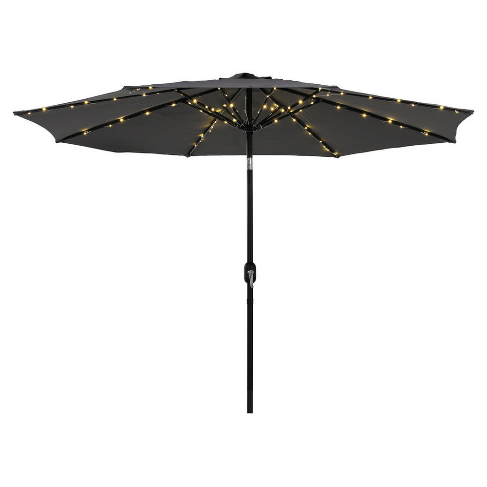 Instahut Outdoor Umbrella 2.9m Market Umbrella with String Light Tilt Charcoal Shade-1