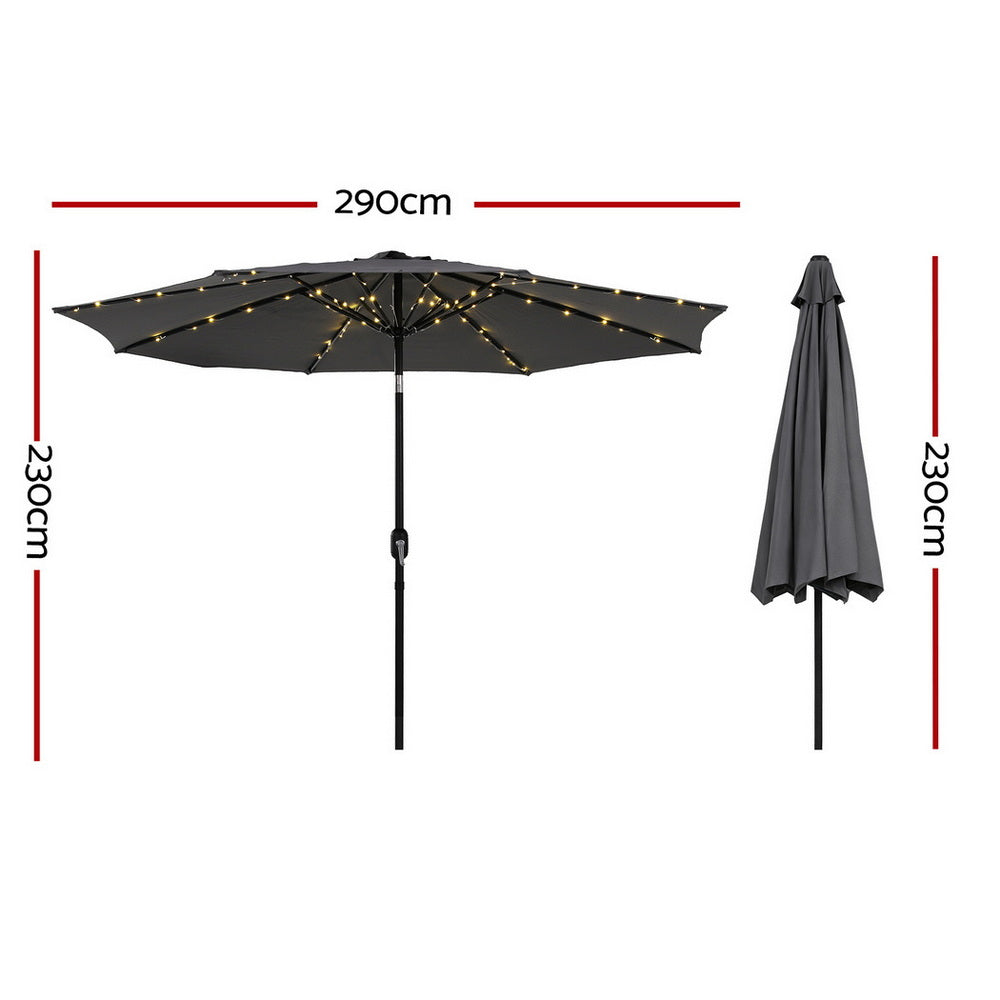 Instahut Outdoor Umbrella 2.9m Market Umbrella with String Light Tilt Charcoal Shade-2