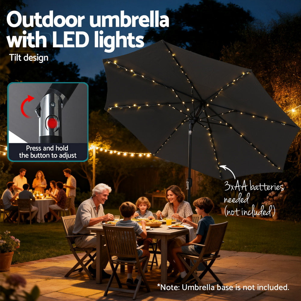 Instahut Outdoor Umbrella 2.9m Market Umbrella with String Light Tilt Charcoal Shade-5