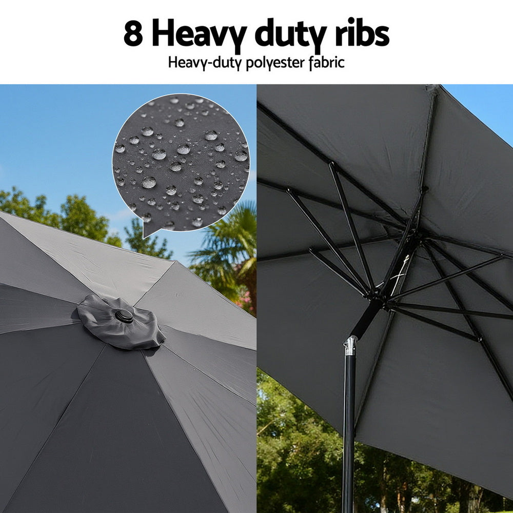 Instahut Outdoor Umbrella 2.9m Market Umbrella with String Light Tilt Charcoal Shade-6